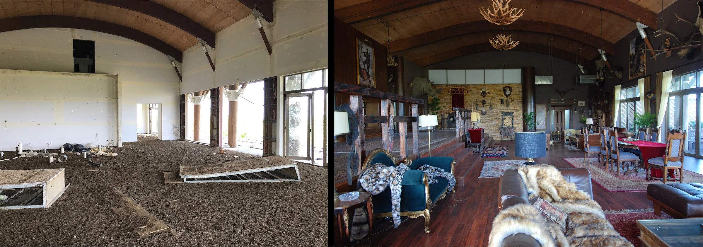 The Mansion set before and after