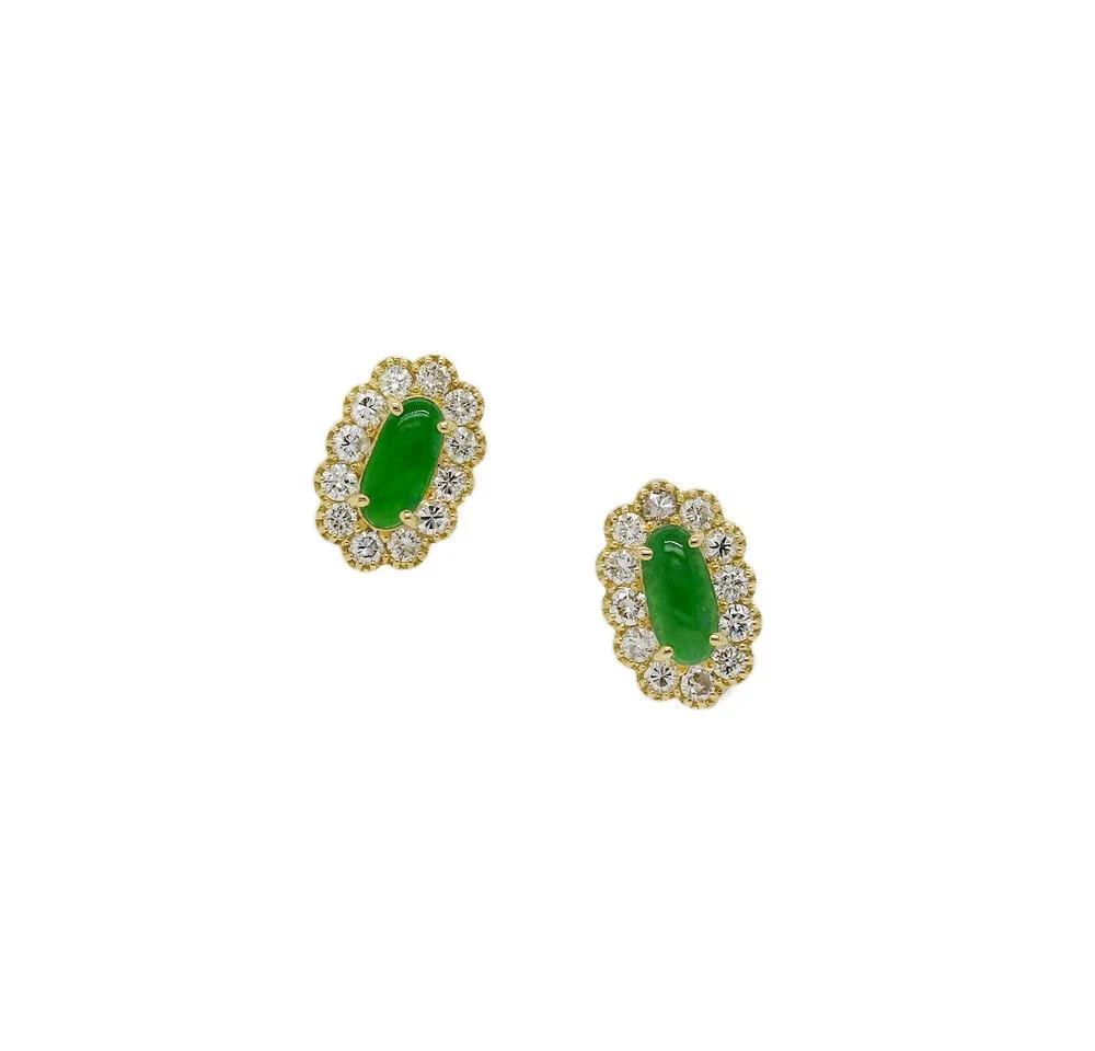 Jade Diamond Earrings in 18k Yellow Gold