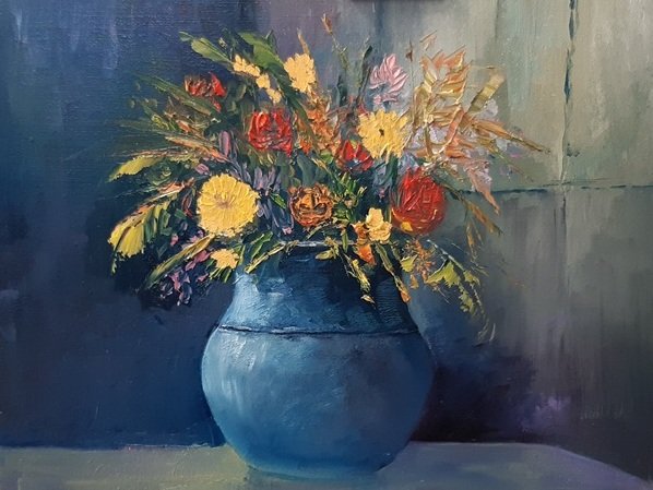Blue vase of Flowers 45x35cm, oil, £280