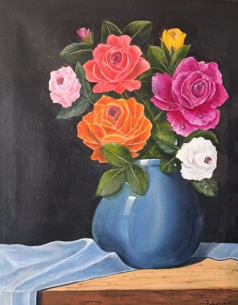 Blue Vase Roses 42x52 acrylic £250