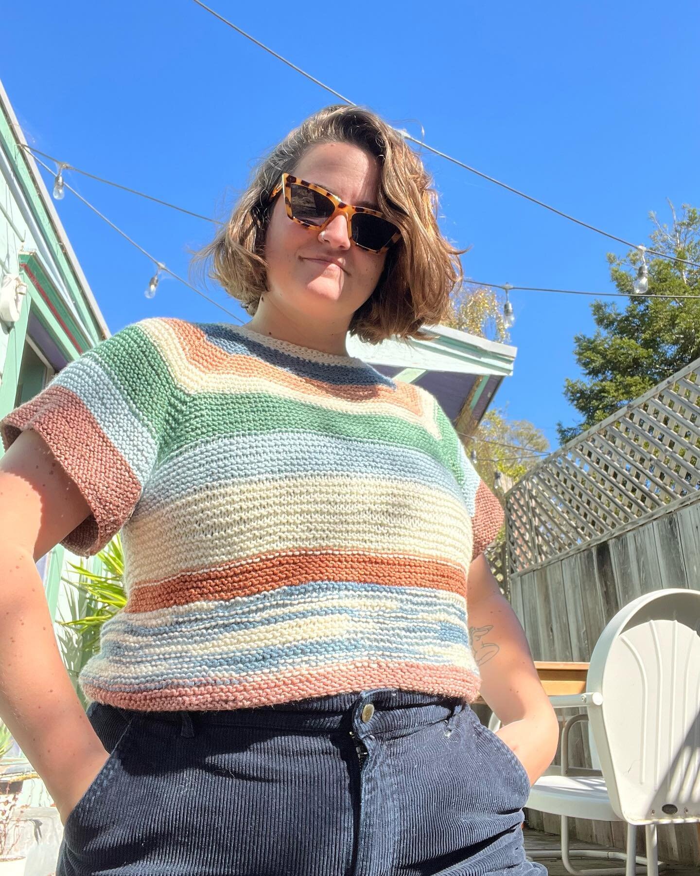 This is maybe my favorite thing I&rsquo;ve knit so far! I made it over the summer with some really squishy merino yarn. I couldn&rsquo;t find a pattern for a garter stitch tee so I drafted one to fit this yarn. I love how the colors make it feel a li