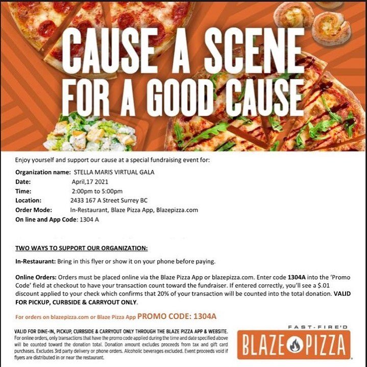 Need dinner on Gala night?  Help support the Gala by ordering from @blazepizza!  Just show this post when you order in store between 2-5pm on Saturday and 20% of your bill goes towards our fundraiser. It&rsquo;s a win-win!