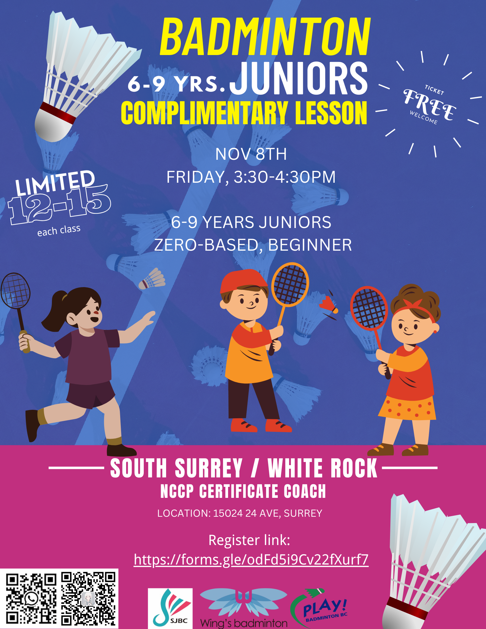 Badminton Jr. Complimentary Lesson