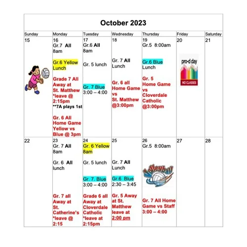 Volleyball Schedule - All Teams | Star of the Sea School | Surrey