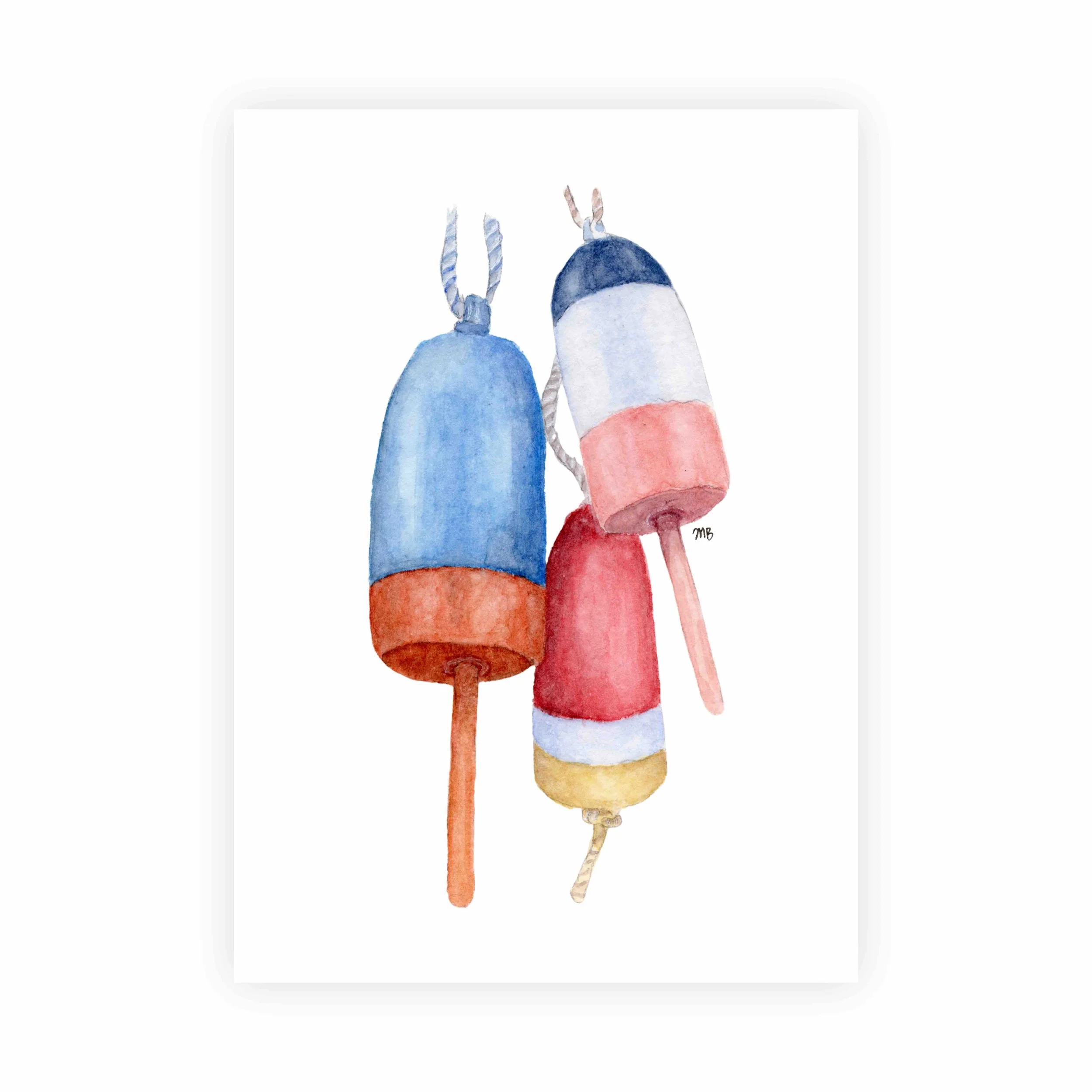 Buoy Trio Watercolor Painting Print | 5x7" Unframed