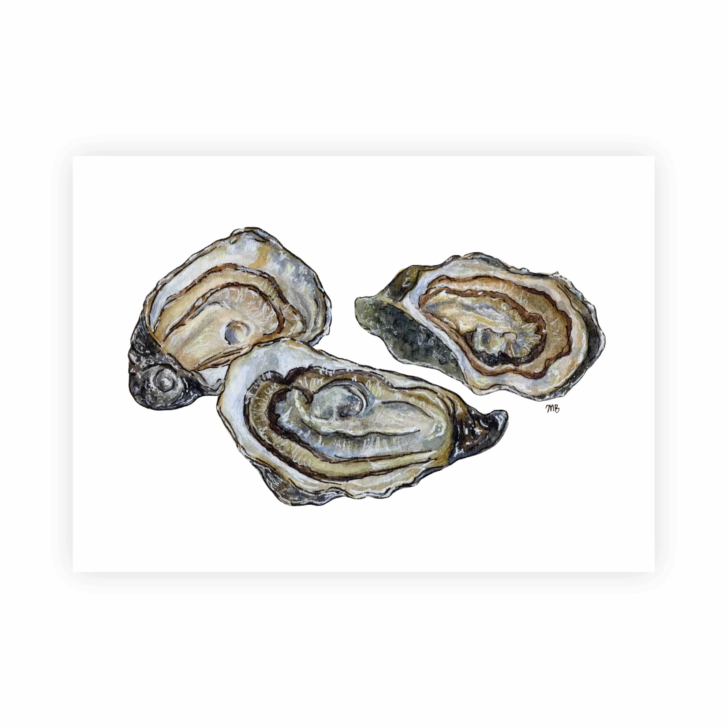 Oyster Trio Watercolor Painting Print | 5x7" Unframed