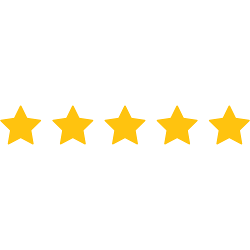Five yellow stars below a black horizontal bar with an oval-shaped symbol and the word "RATING" above it.