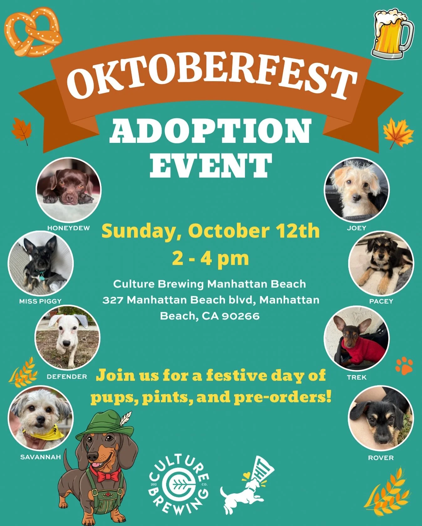 Come celebrate Oktober fest with us at @Culturebrewingco_la 🥨🍺

Join us THIS Sunday, October 12th from 2-4pm at Culture Brewing Manhattan Beach, 327 Manhattan Beach Blvd, Manhattan Beach, CA 90266.

We&rsquo;re teaming up with Culture Brewing as th