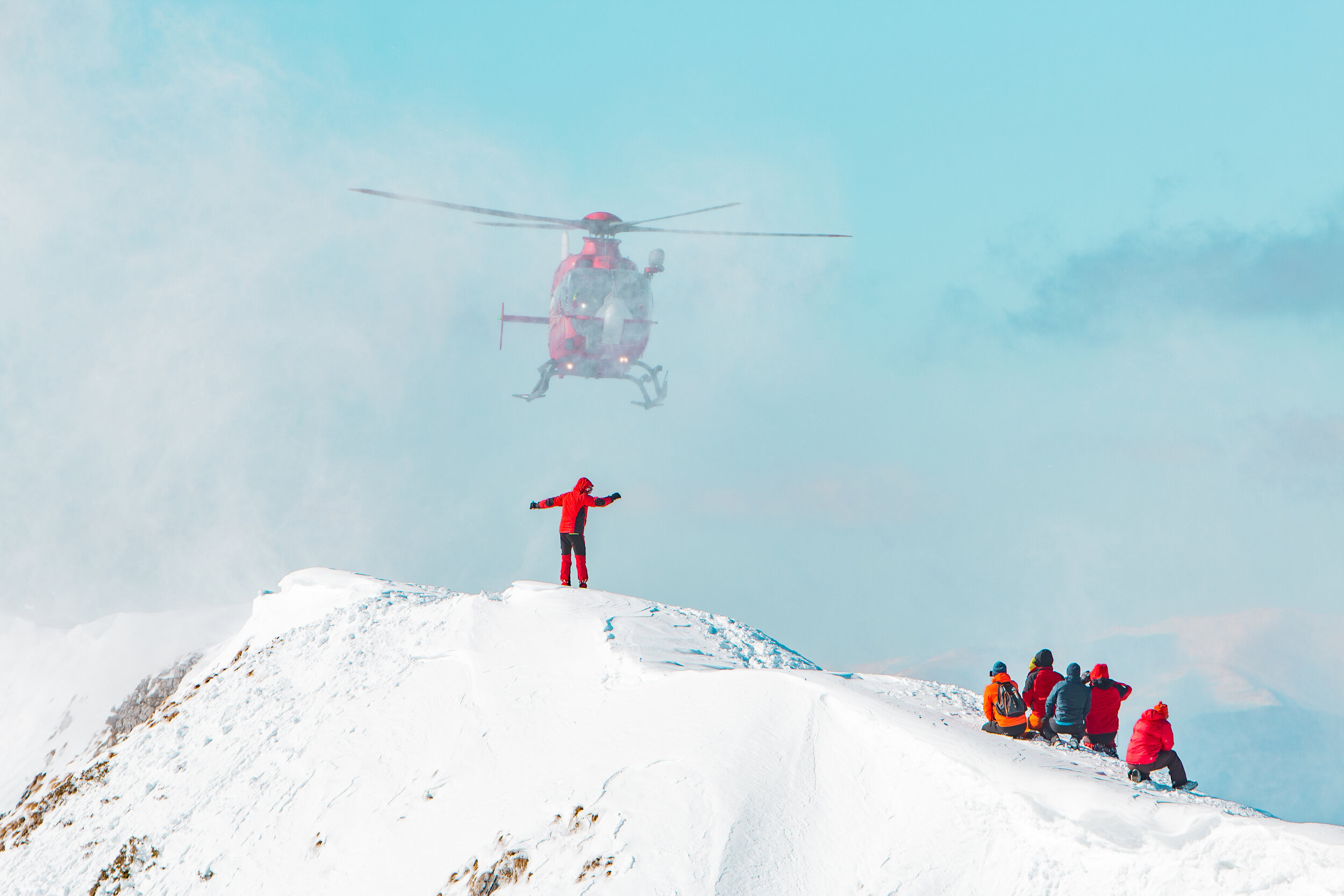 Winter helicopter mountain rescue