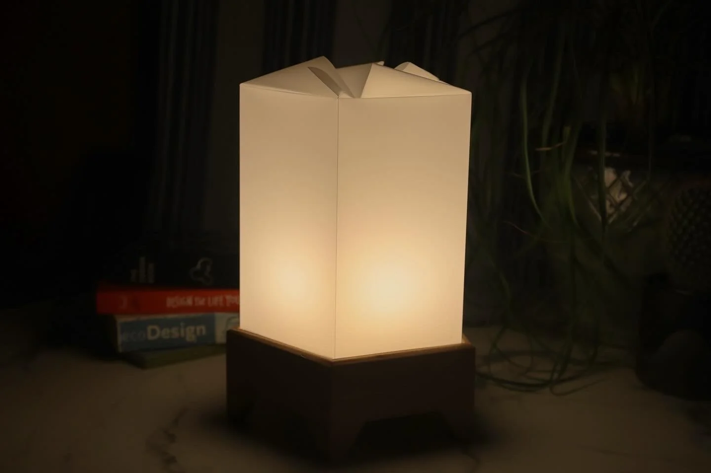 Origami inspired Lamp made with wood and yupo paper