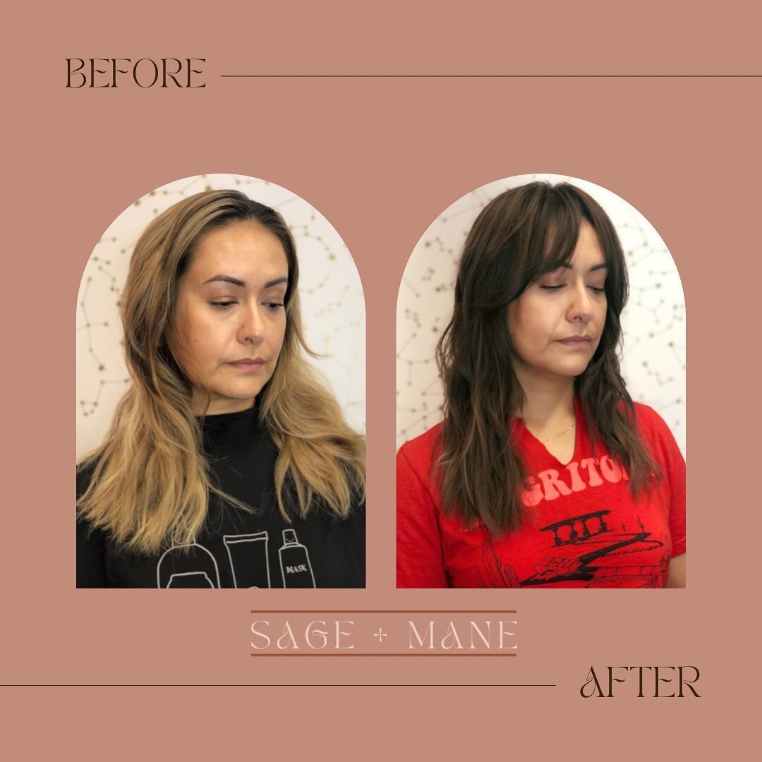 :: Love of brunette transformation
:
Added some fun fringe and layers creating shape and she&rsquo;s set for a lower maintenance hair lifestyle.