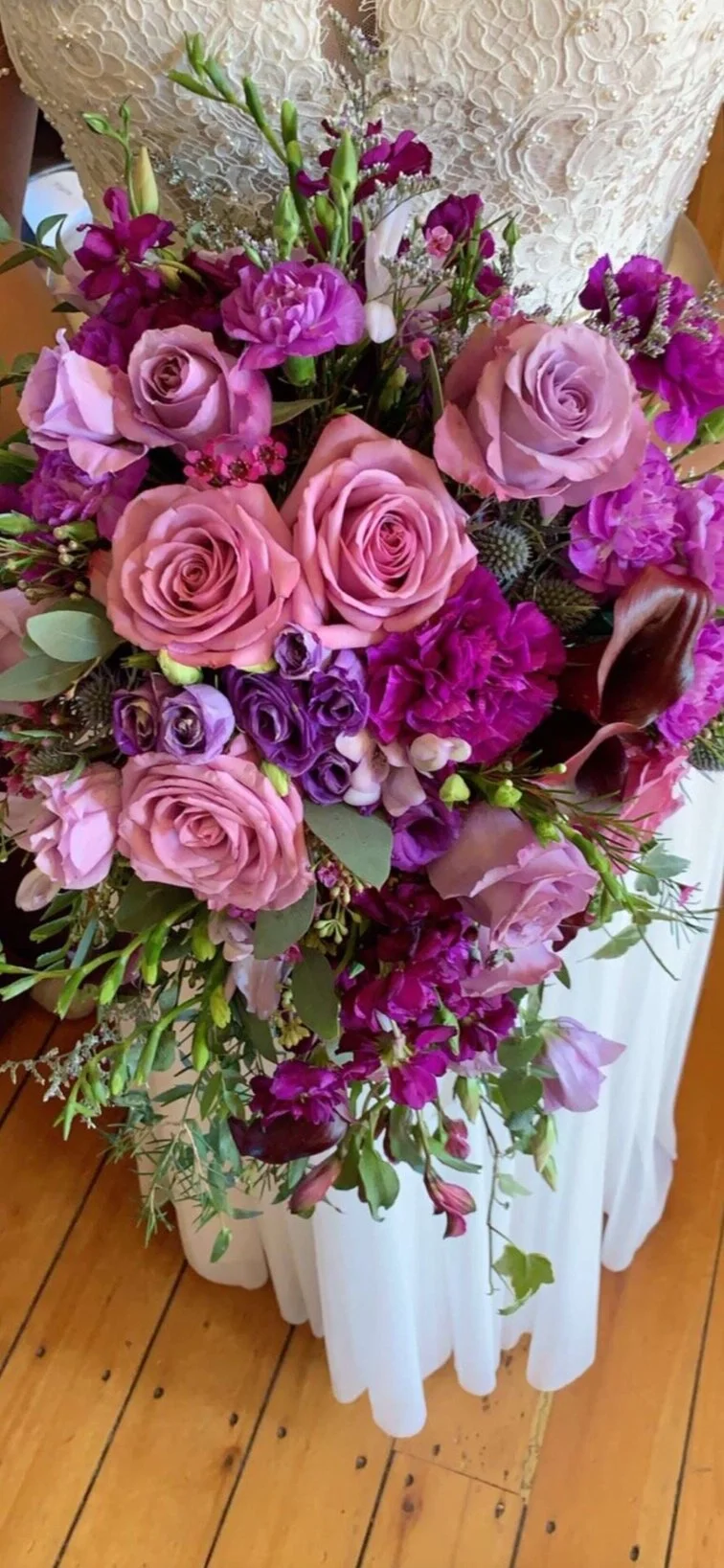 Bridal bouquet with pink and purple flowers