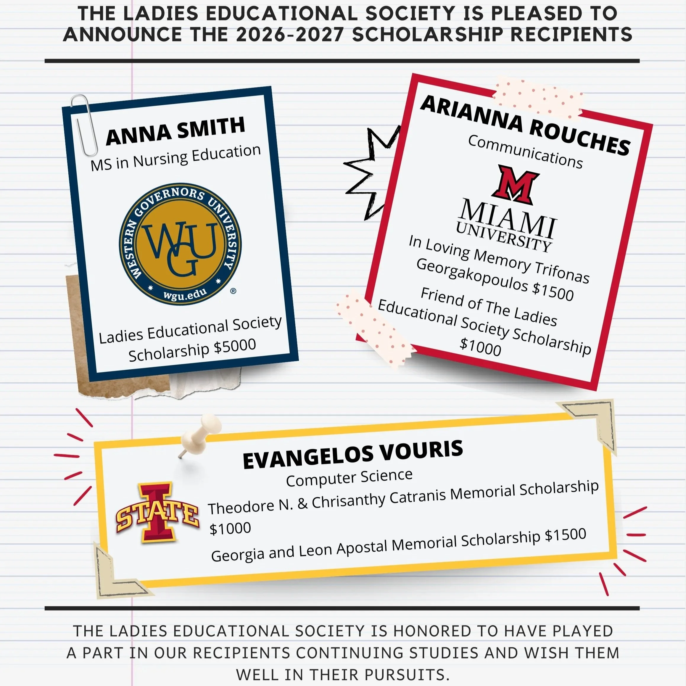 Ladies Educational Society Scholarship Recipients 