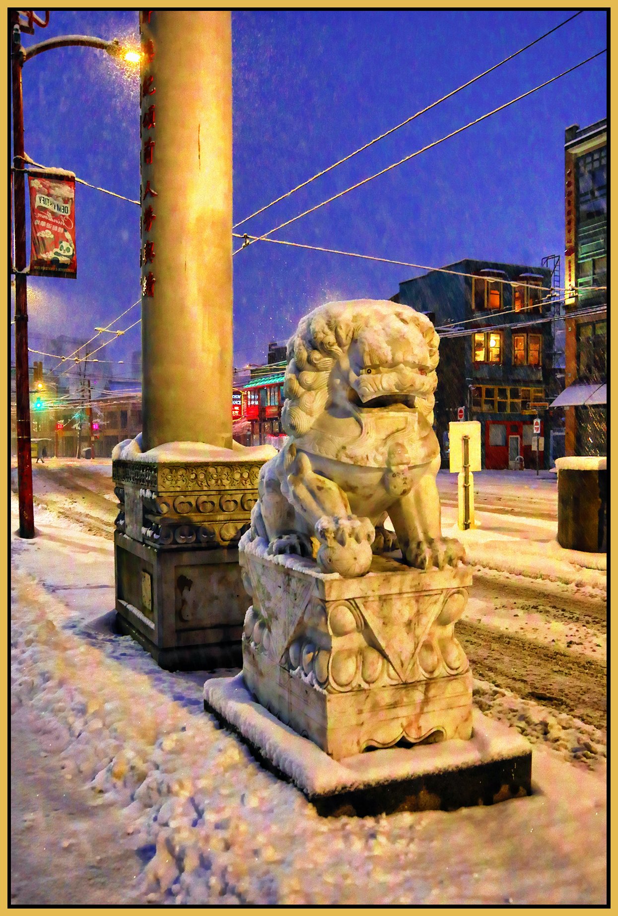 Chinatown_Lion on Pender in the Snow_Jan 17_2024_HDR_5E3648_peLevelCrrct_Hyprstrip_ShdngCntrst_4x6s.jpg