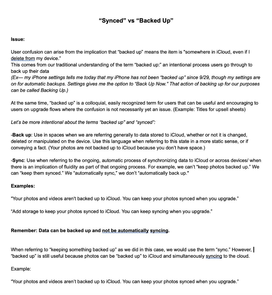 "Synced vs Backed up" content strategy