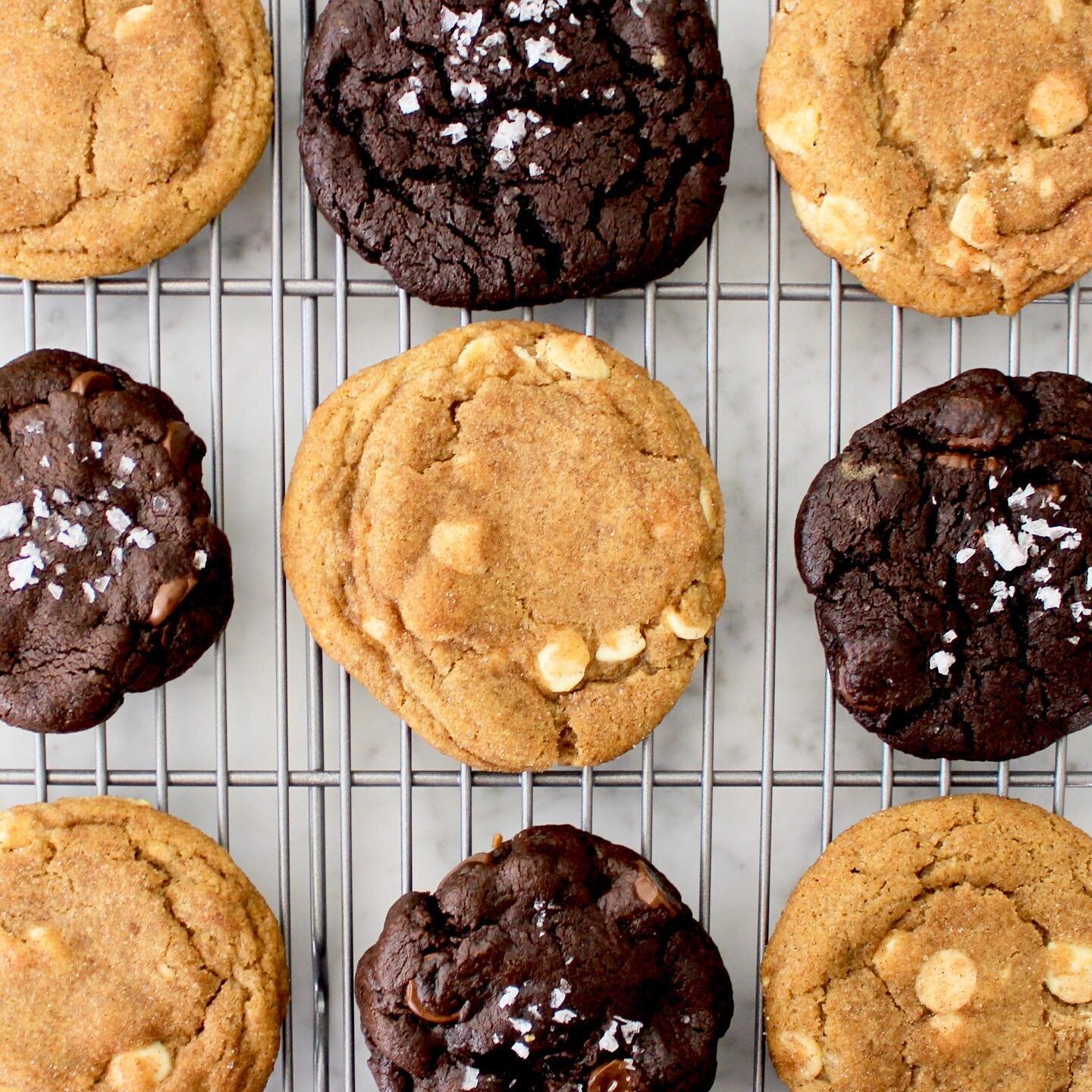 One for you, two for me. #sharesomecookies #localbusiness #cookiesofinstagram #seasaltcookies #whitechocolatechurro #doublechocolatecookies