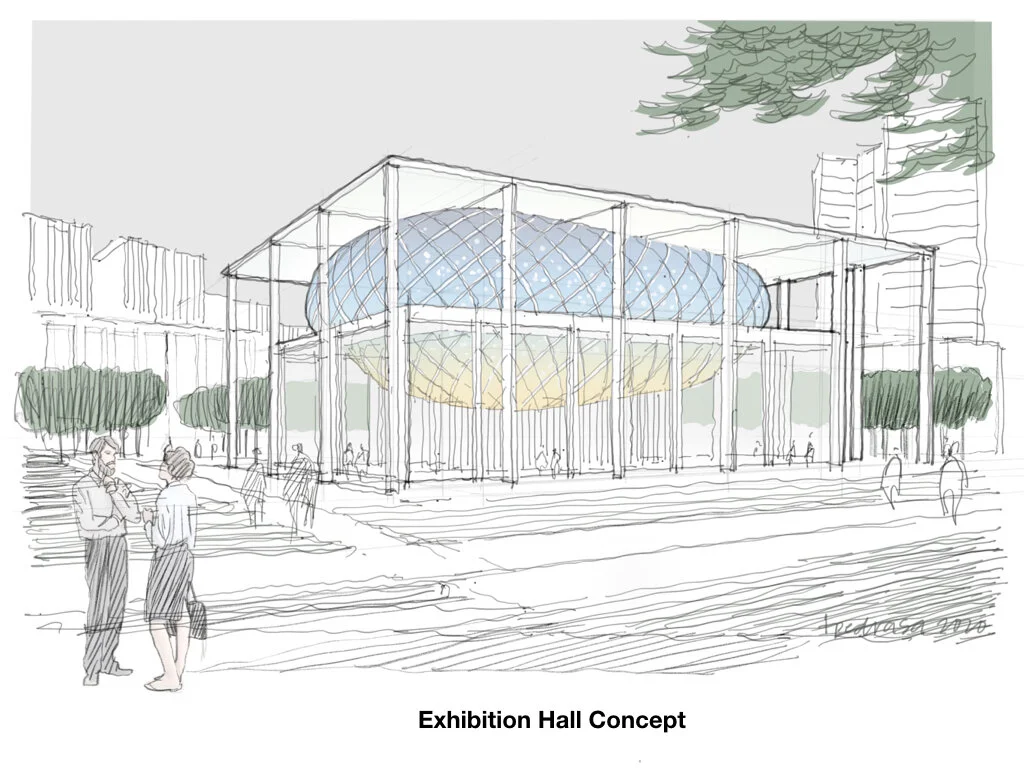 A hypothetical concept sketch for an exhibition hall.