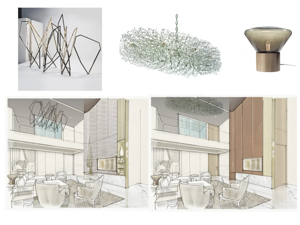 Design concept showing  2 variations for a living area of a residential villa.