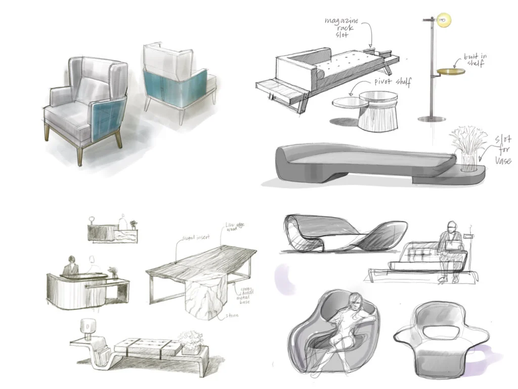 A collection of  furniture and millwork design sketches…