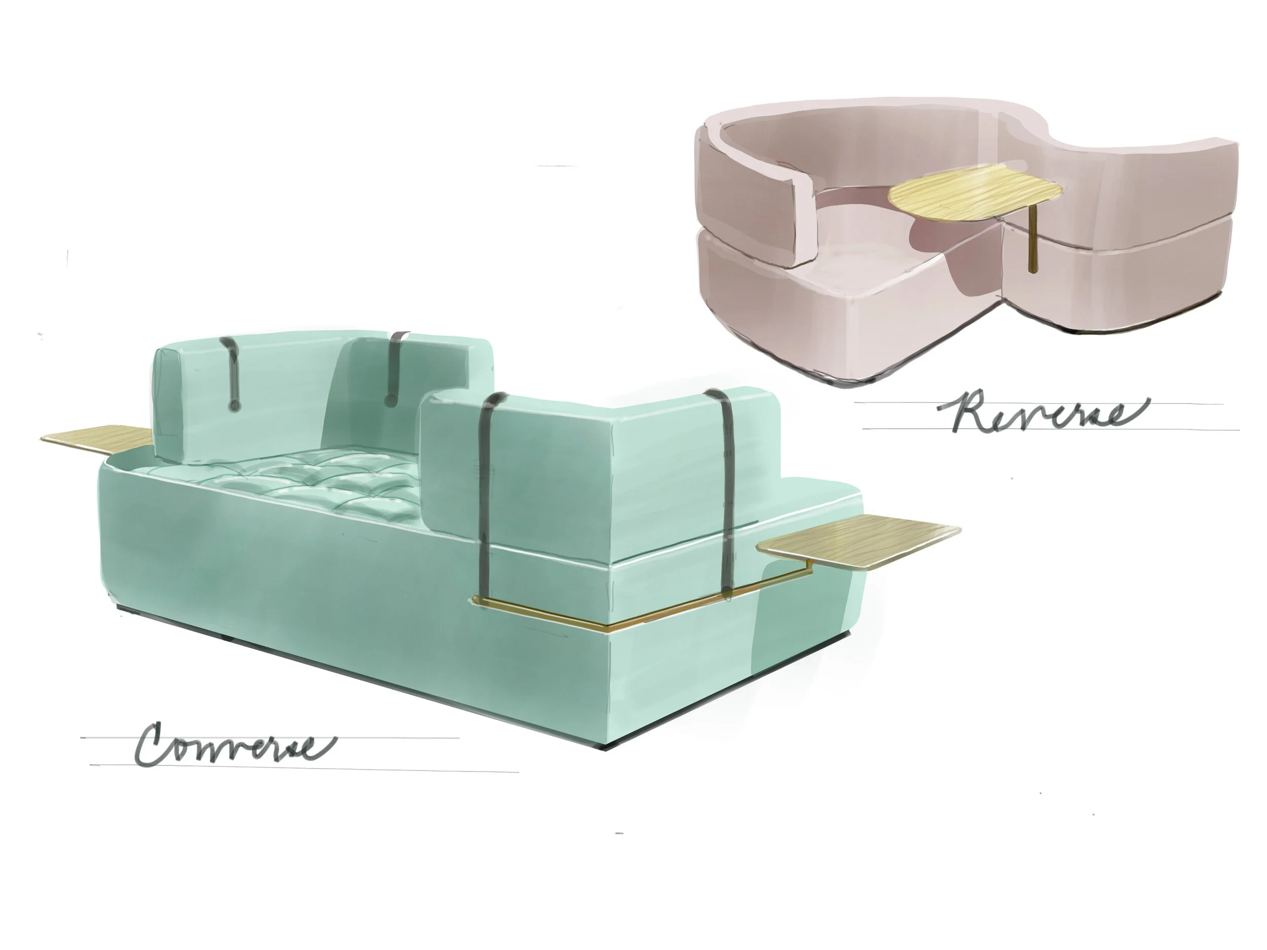 Exploring seating ideas where users have the option to have a zone of privacy or choose to be more social.