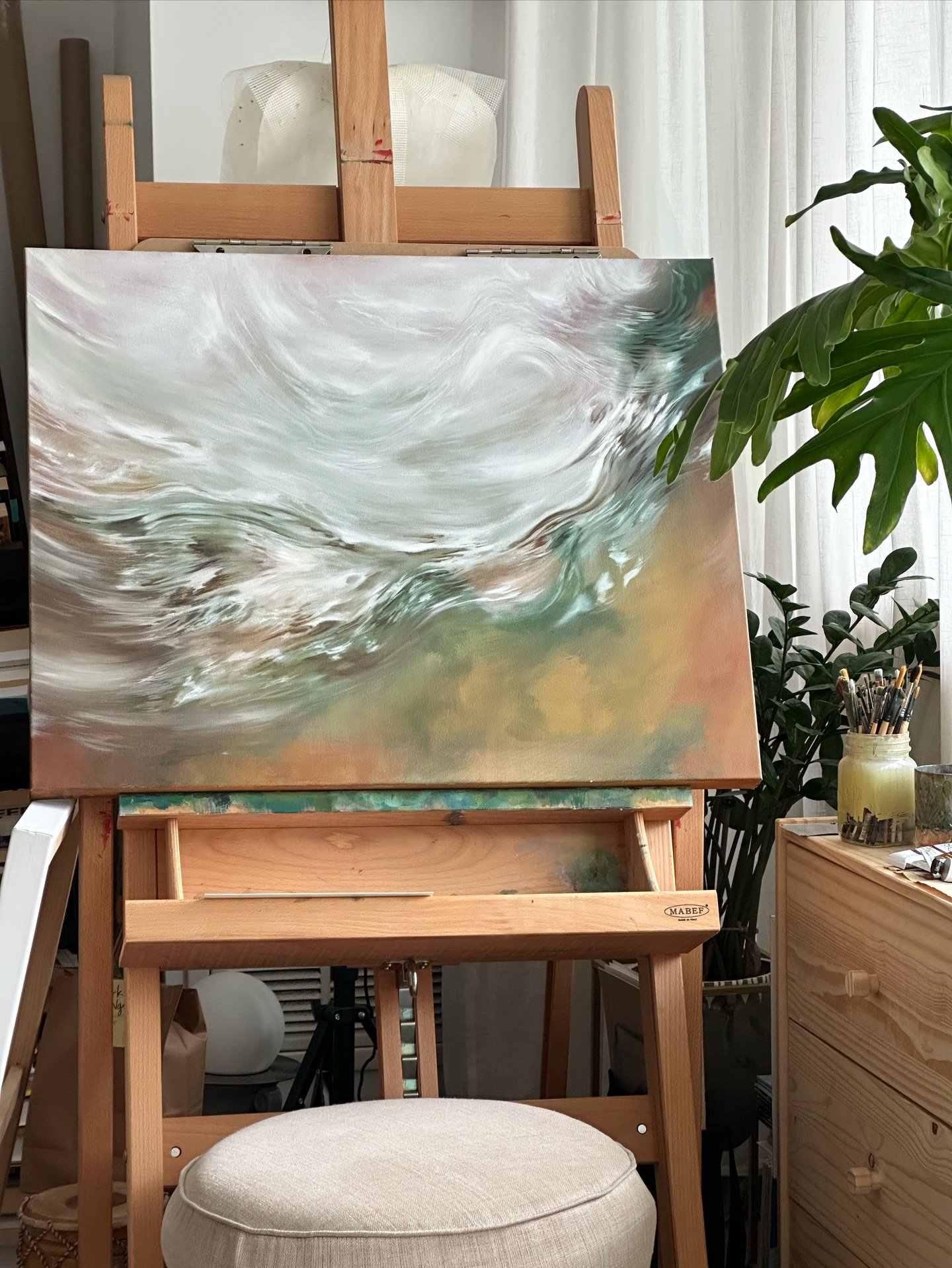 The painting at rest, before it leaves the studio for exhibition.