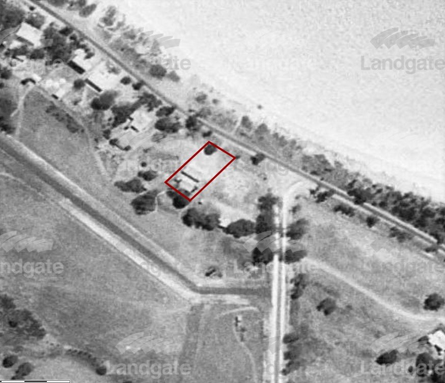  Aerial imagery from 1970, showing The Harris’ House between Geographe Bay Road to the north, Marshall Street to the south and Elmore Road to the east. Source - Landgate 