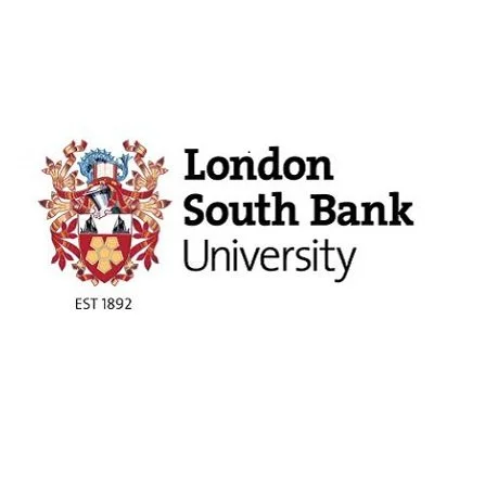 The logo for London South Bank University. The name of the University is to the right of their coat of arms, which features red and yellow flowers and a silver helm or armour. It says est. 1892 underneath.