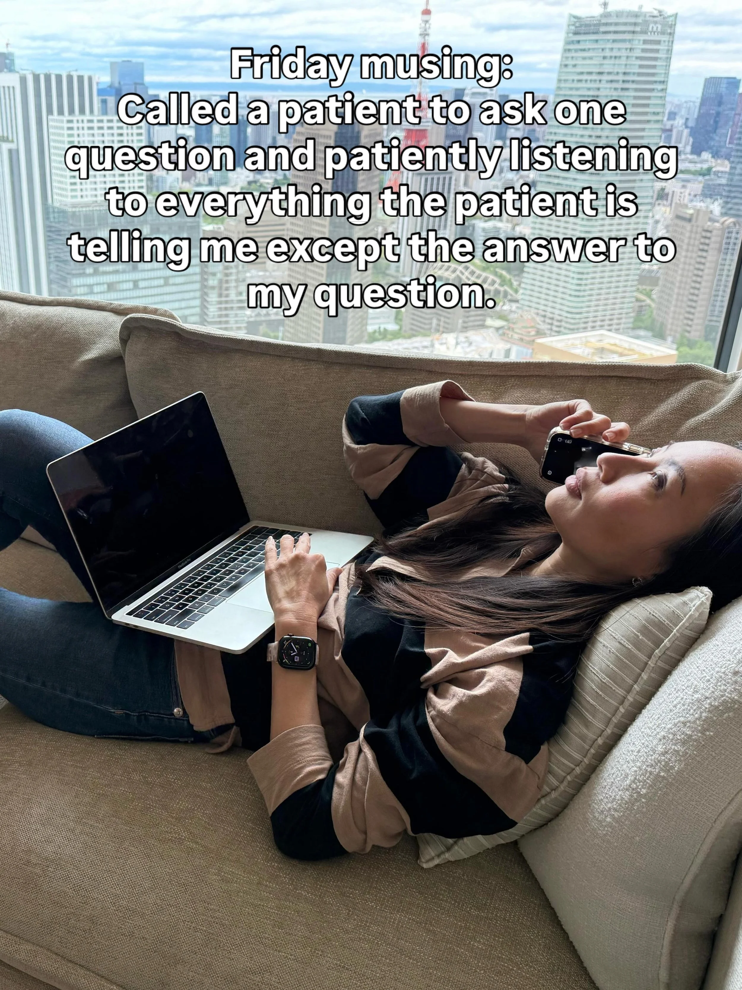 I actually just wanted to know if my patient was fasting when she did her blood test. 

&hellip;One of the things I love most about my work is that patients trust us enough to tell us their stories. Those little details end up being some of the most 