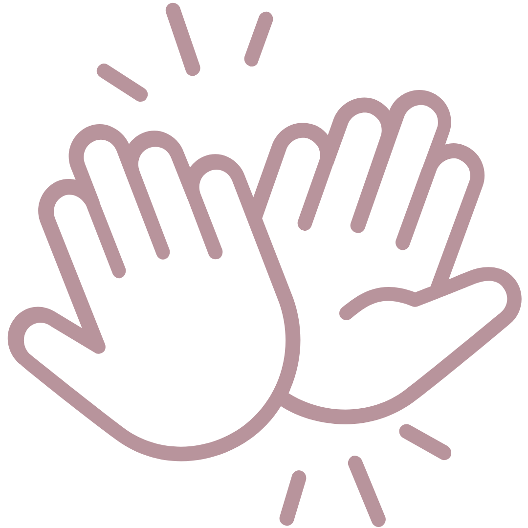 Outline drawing of two hands clapping with motion lines around them.