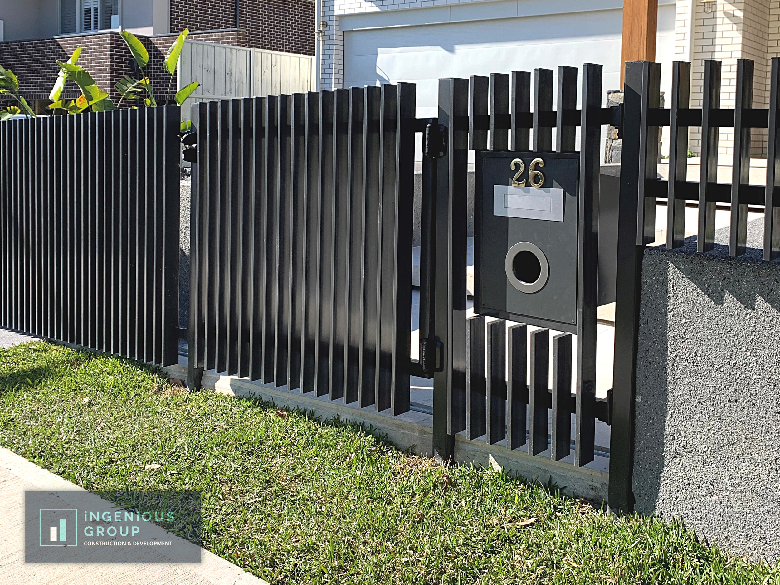Front View of Pedestrian Gate and Fence Panel with Lock Box