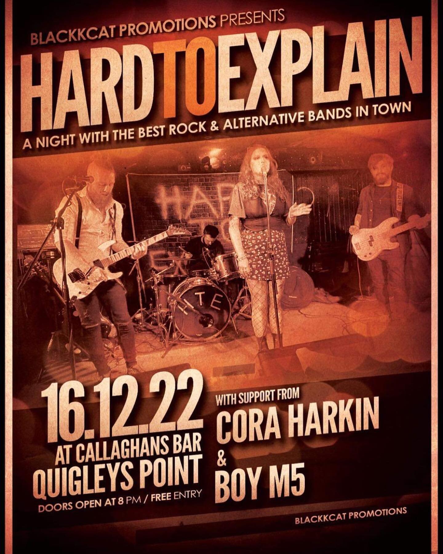 Whoop!! 🔥Show Announcement!! 🔥
On 16th of December we&rsquo;ll be sharing the stage with our friends @hardtoexplainofficial and @coraharkinmusic at Callaghans - Quigleys Point! Can&rsquo;t wait! Be there or be simply uncool!