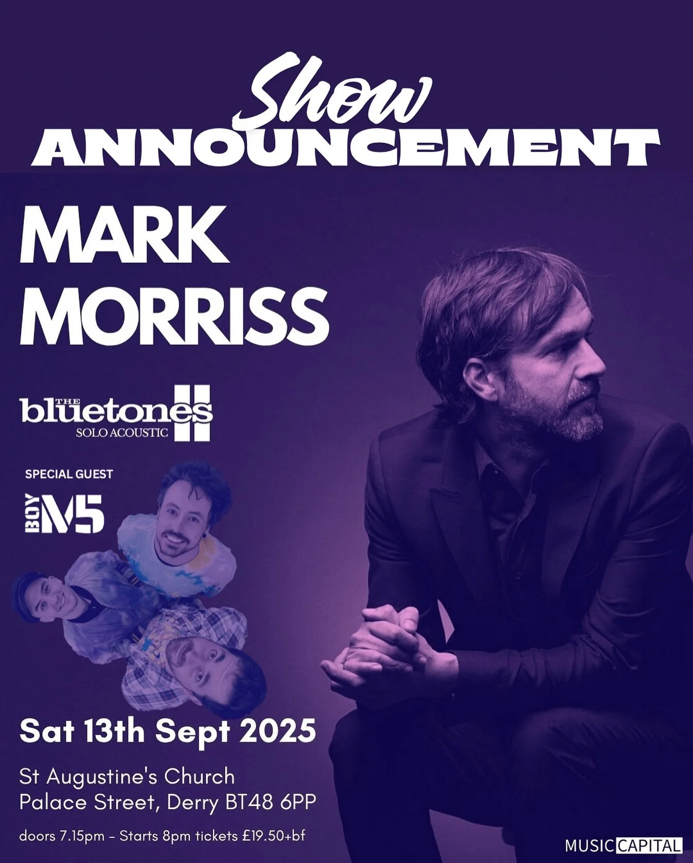 Derry! We&rsquo;re special guests for Mark Morriss (The Bluetones) we&rsquo;ll be playing a rare acoustic set! 
Sat 13 Sept &bull; St Augustine&rsquo;s Church
Doors 7:15pm / Show 8pm &bull; Tickets &pound;19.50+bf
Grab yours now &rarr; link in bio
#D