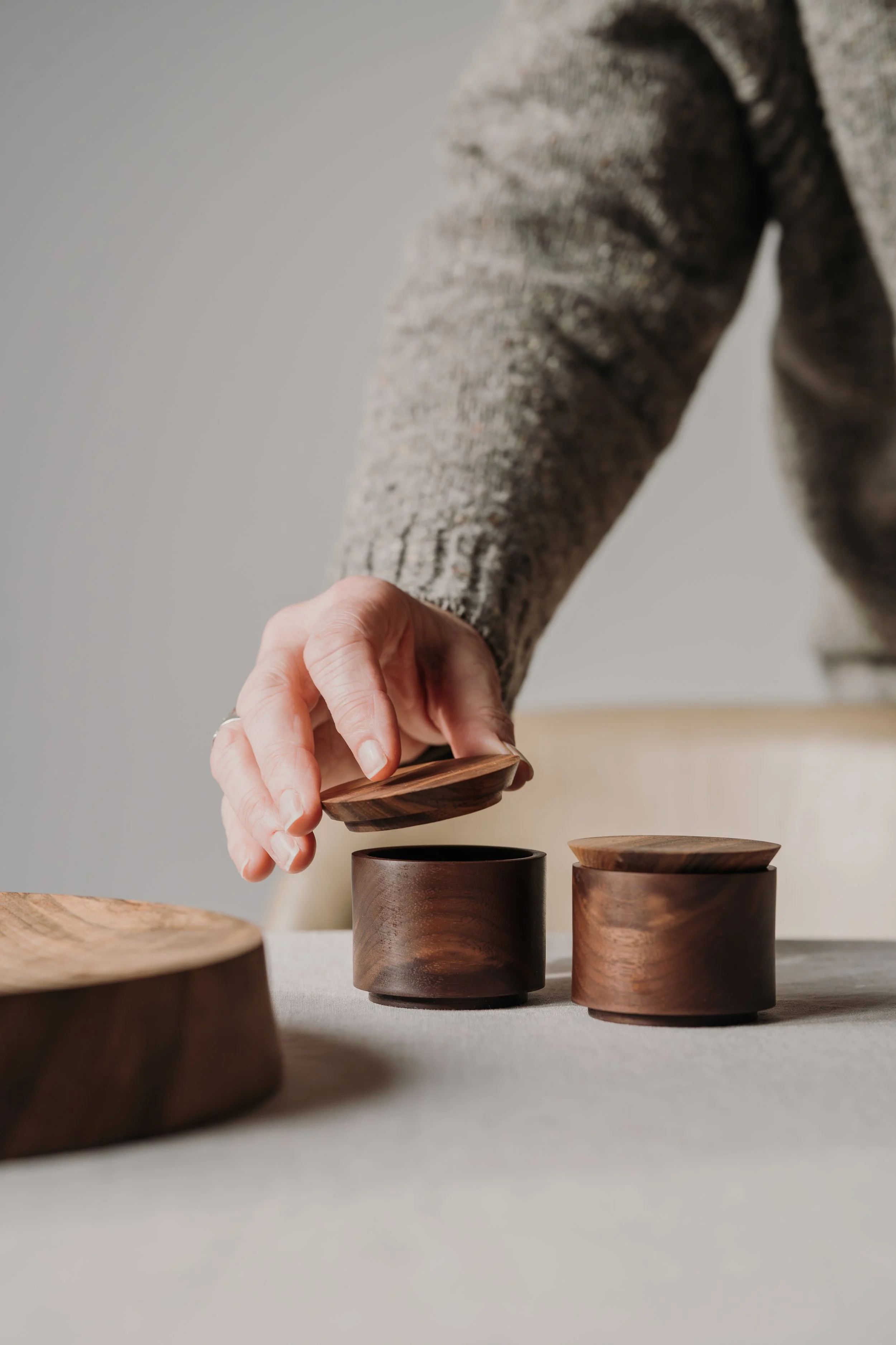 Pair of Black American Walnut pinch pots
