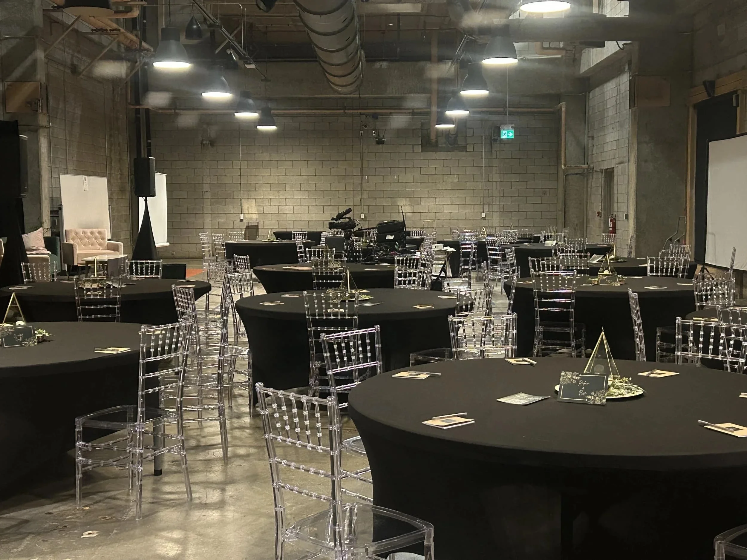 Tables and chairs set up for the doula marketing conference, The Collaborative Doula Conference at the Watson Porter Pavilion.