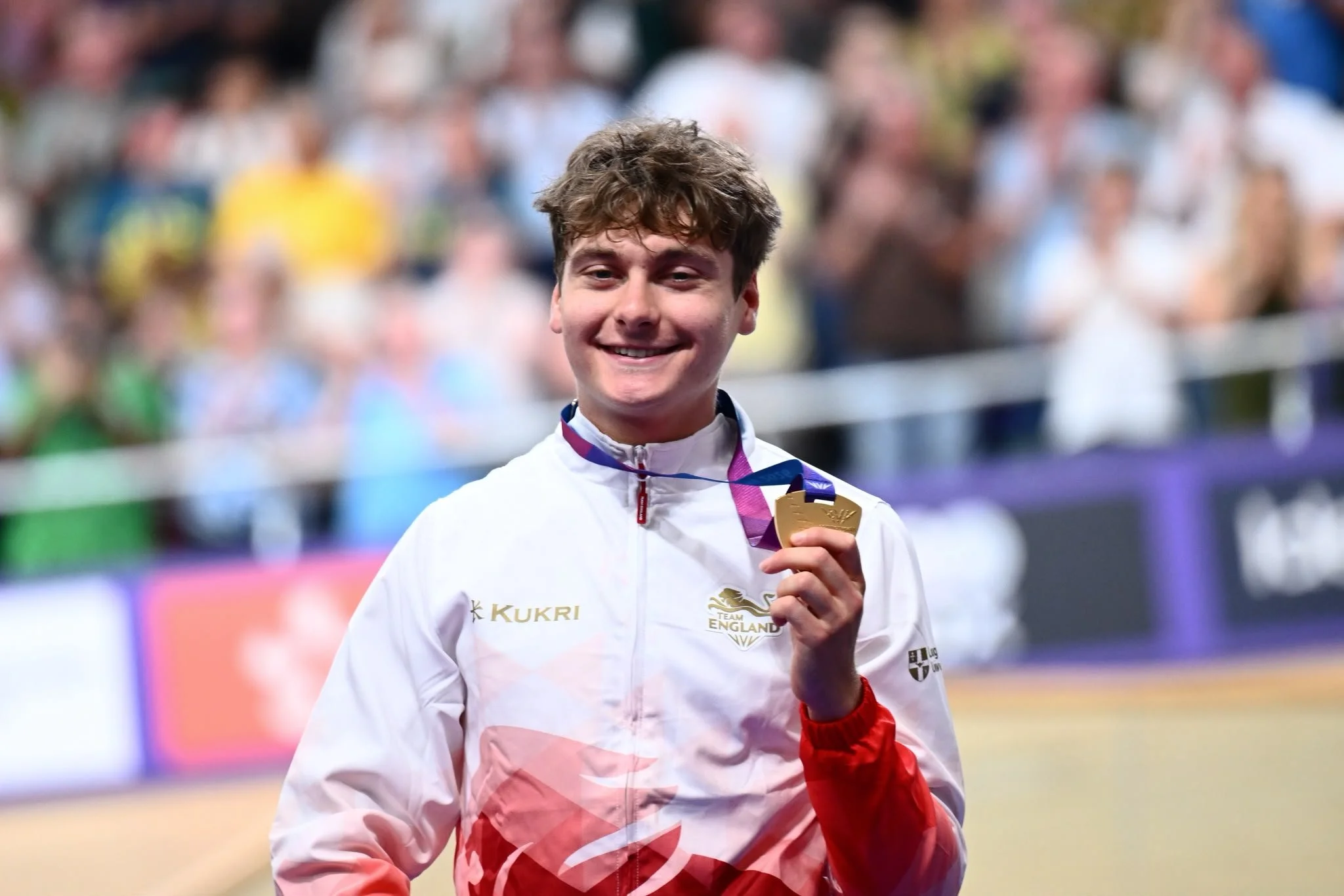 Matthew Robertson on the podium with Gold medal. Commonwealth Games, Glasgow, 2026