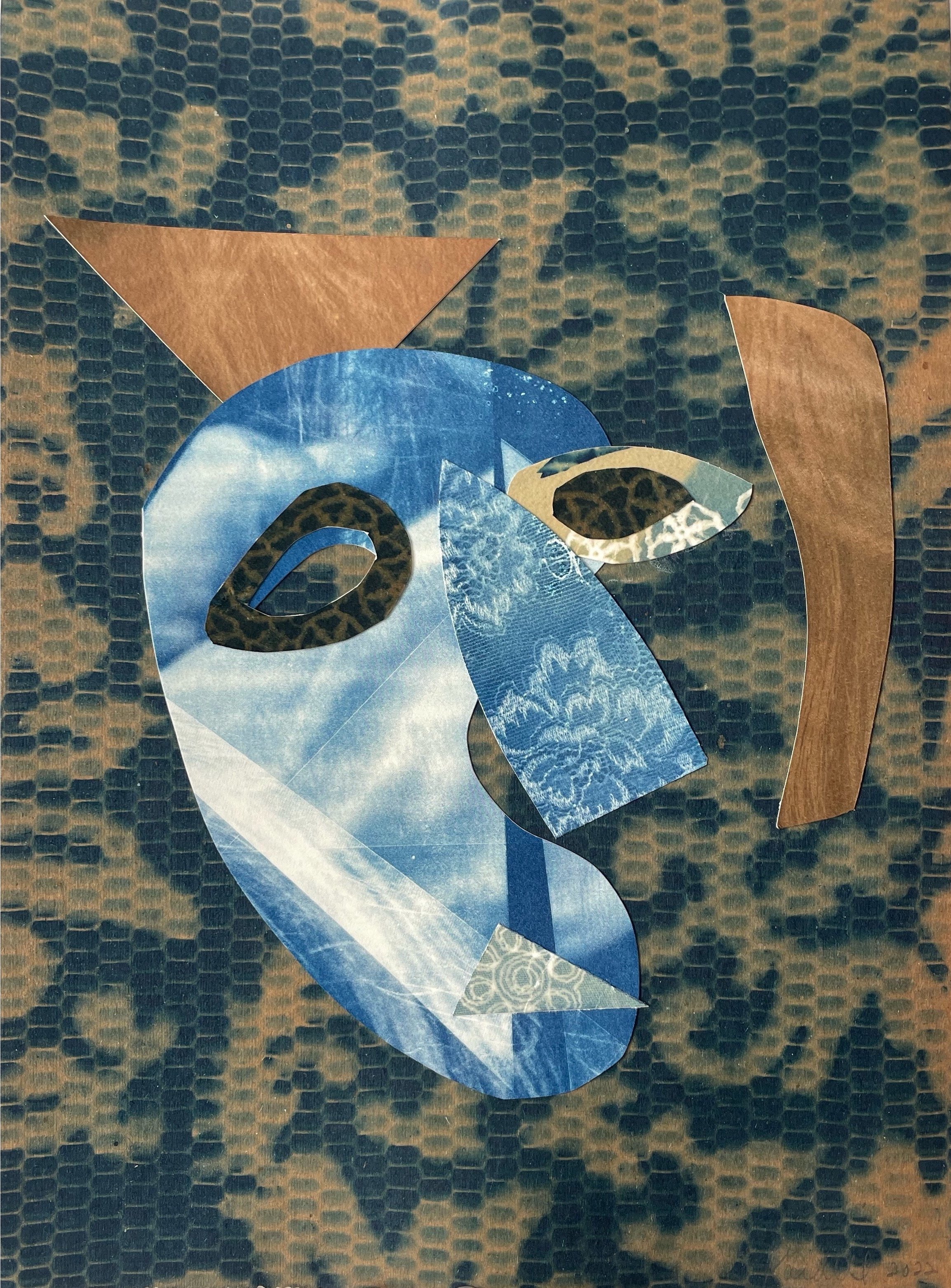 Portraits and Stills VI, 2022; cyanotype, black and green tea on 11"x14" paper