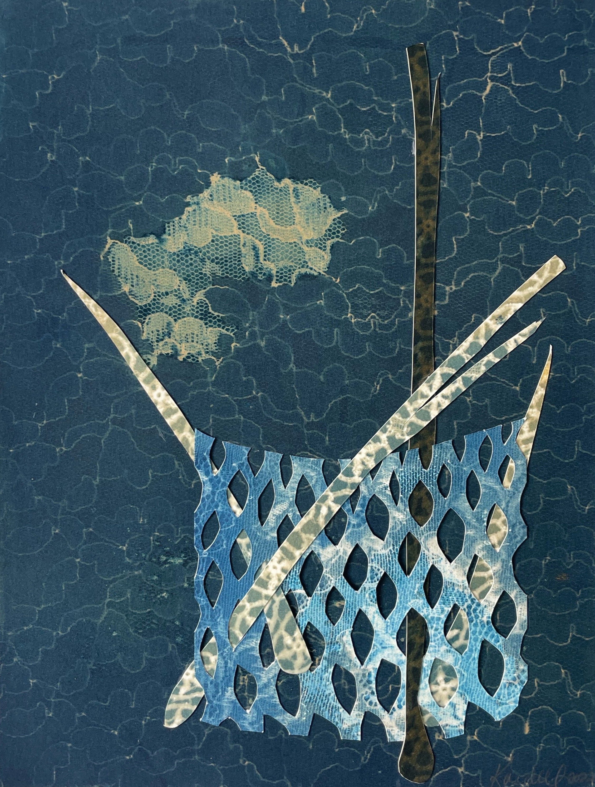 Portraits and Stills IV, 2022; cyanotype, green and black tea on 8"x10" paper