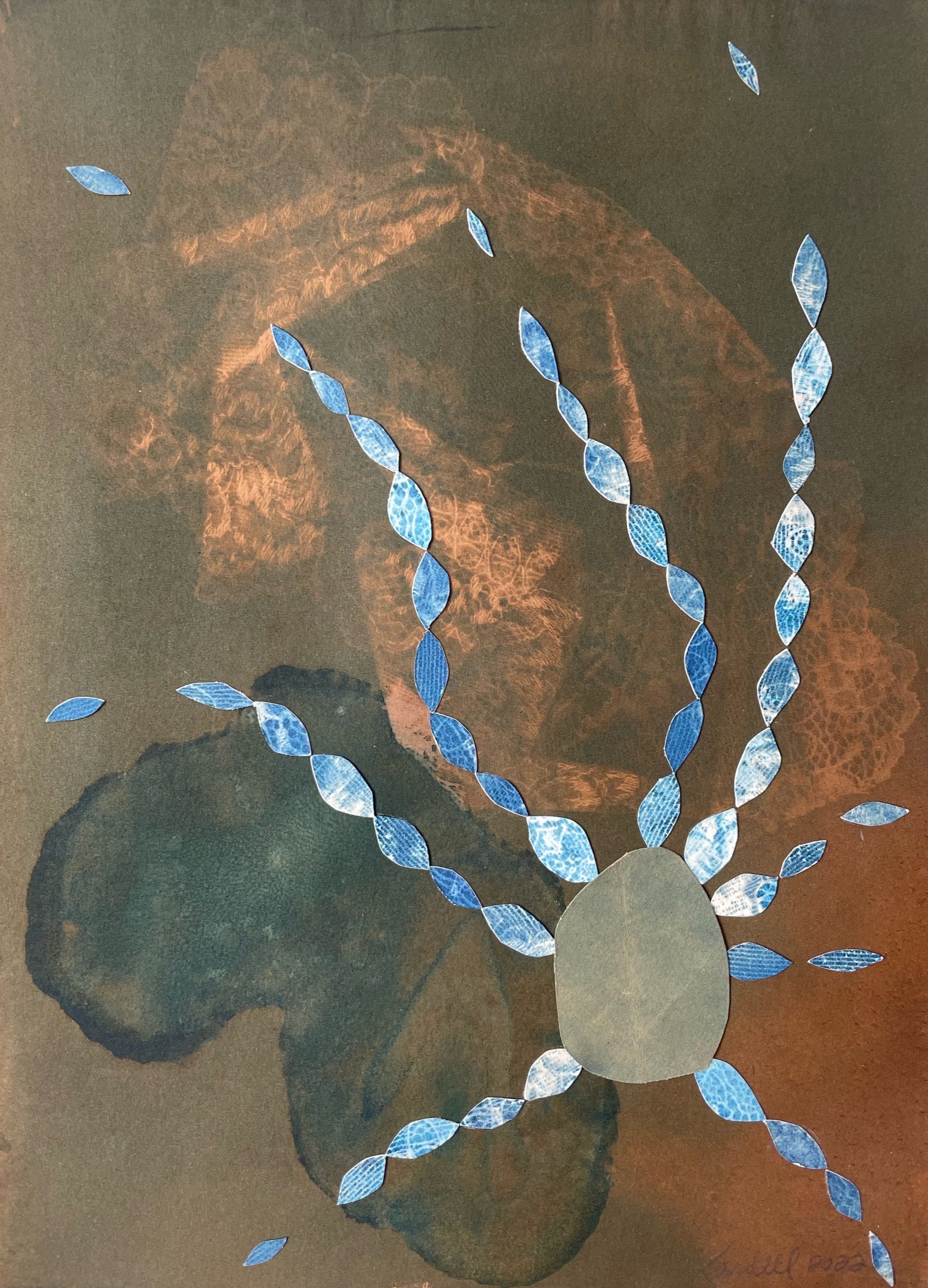 Portraits and Stills II, 2022; cyanotype, green and black tea on 8"x10" paper