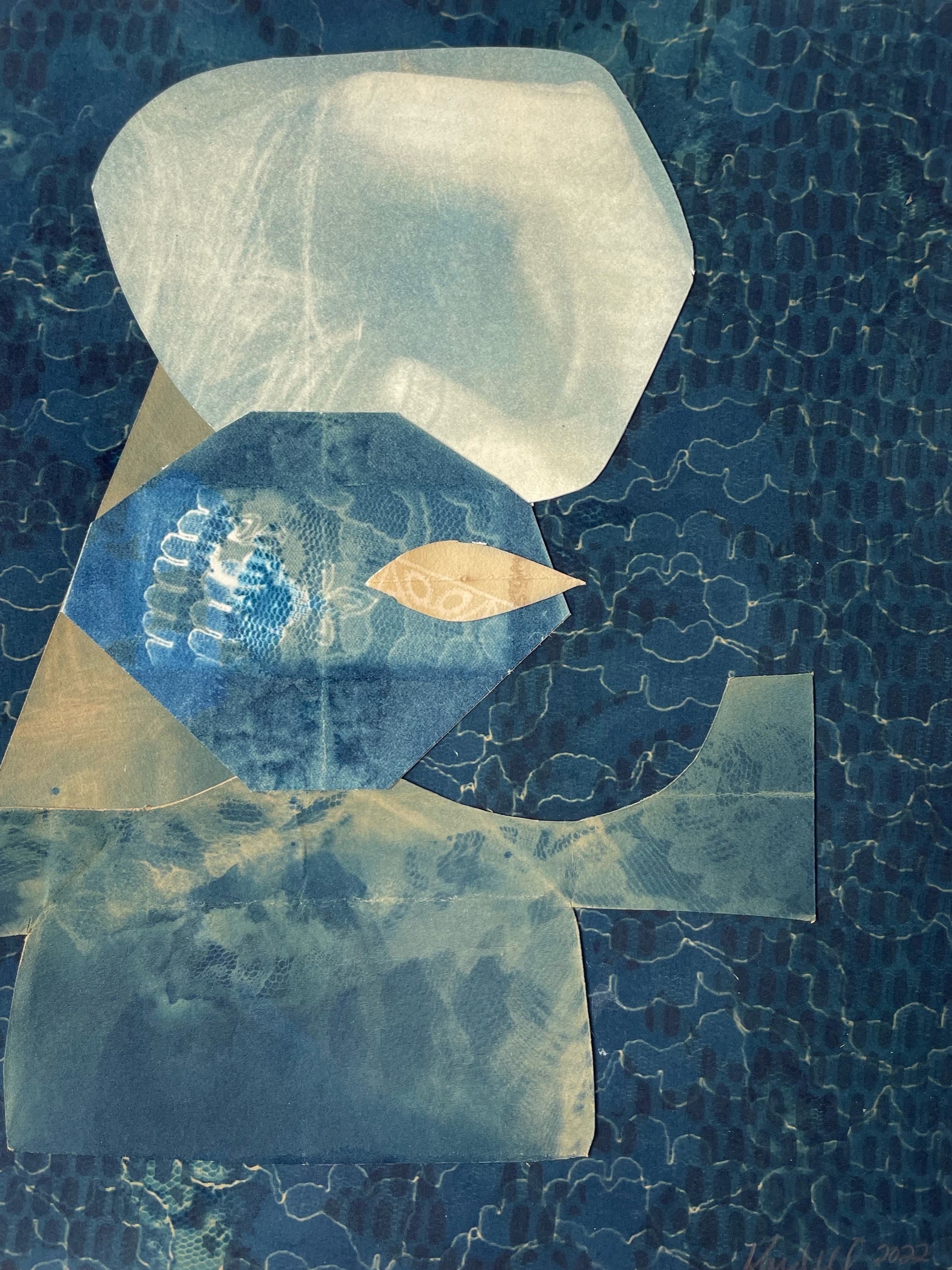 Portraits and Stills I, 2022; cyanotype and green tea on 8"x10" paper