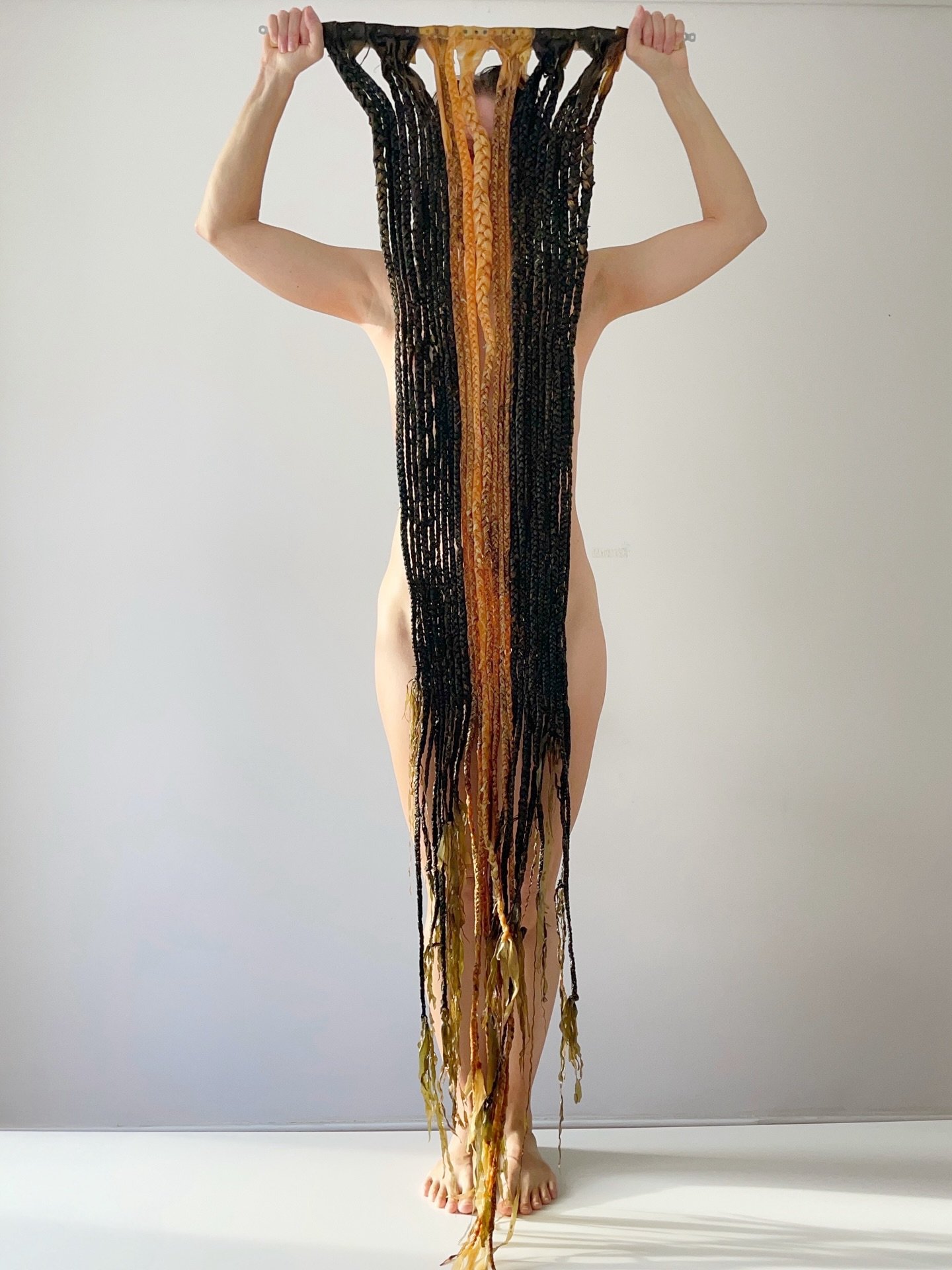 Only with Waves at My Back (2025), 46 cm x 180 cm, foraged algae, cotton thread, wood, iron, nails

This is the fourth and final piece completed during my virtual residency with @glogauair The title came to me one day when a fisherman told me, &ldquo