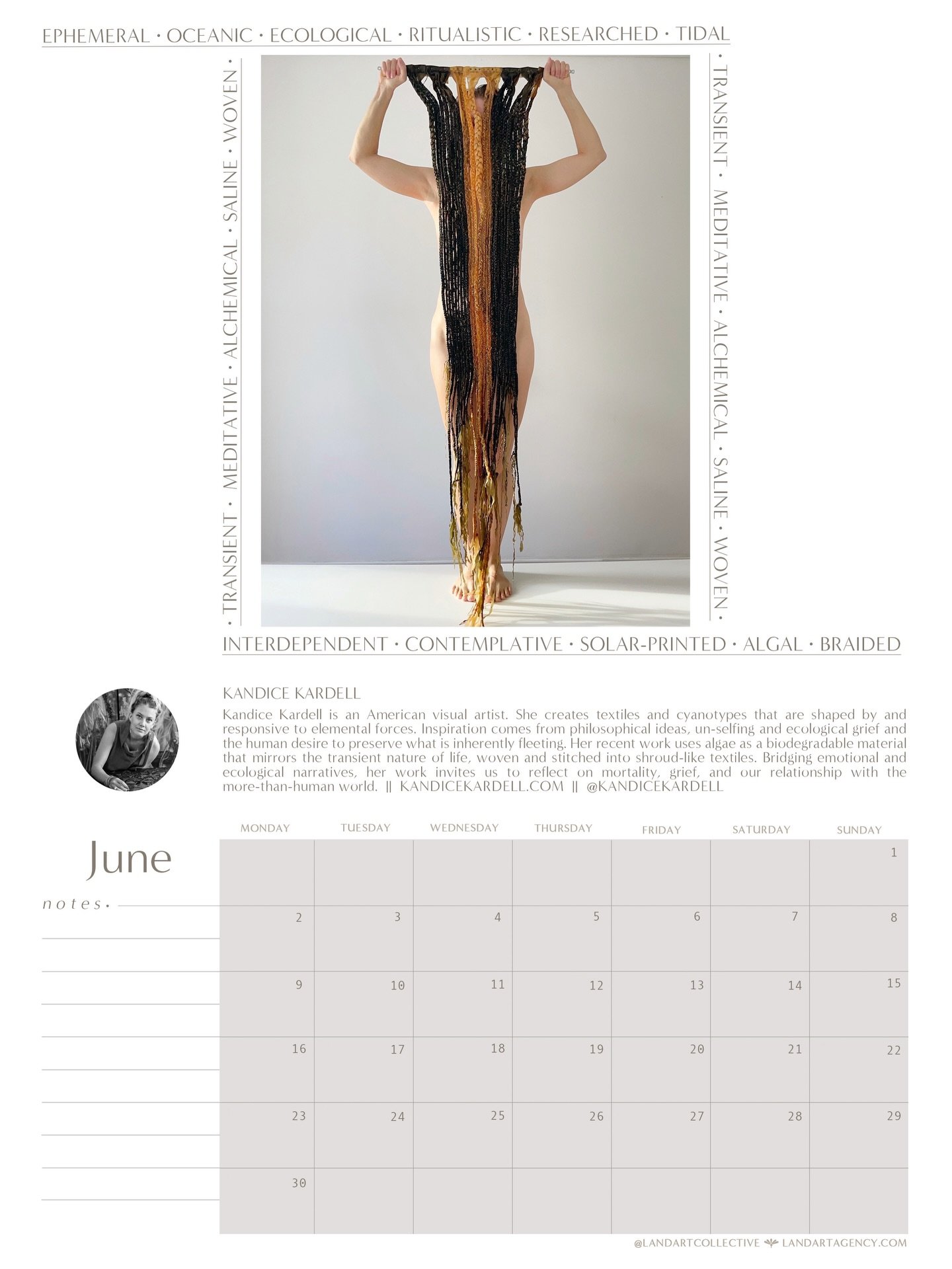 I am happy to share that Only with Waves at My Back is included in the @landartcollective 2026 Calendar. It is now available to preorder in time for January ✨

The calendar is a curation of 12 international creatives whose practice is developed in co