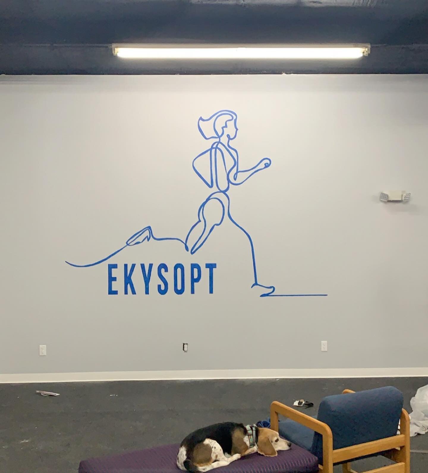 Late night painting shenanigans! We just had to feature our logo by the genius @kristinhowell23 in our clinic space. @marcdlester did the outline and I filled in the rest! #physicaltherapy #sportsphysicaltherapy #marketing #logo #clinic #gym