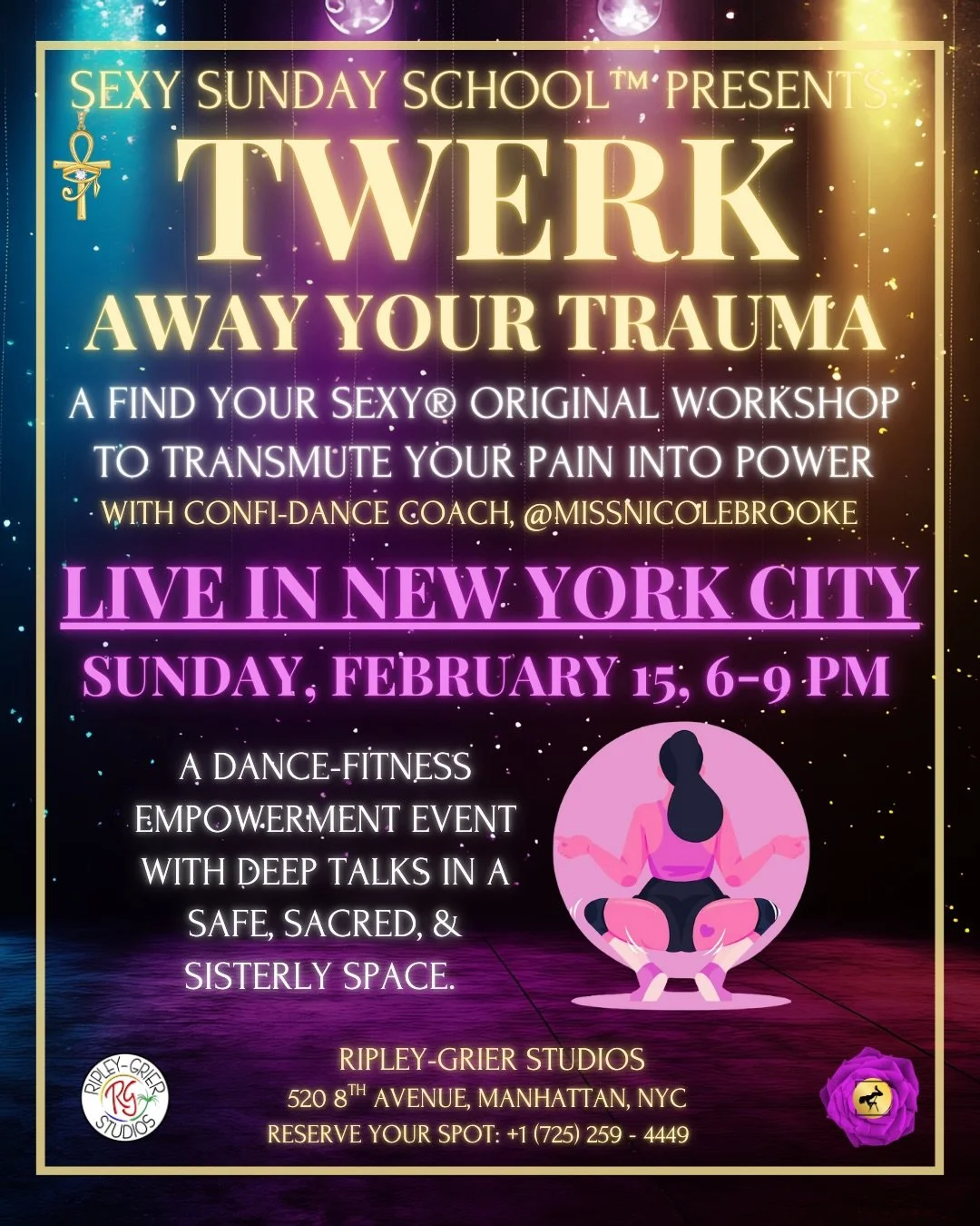 We&rsquo;re just days away from Find Your Sexy&reg;️ making her mark in New York City. ✨🗽

This Sunday, February 15 | 6&ndash;9 PM at @ripleygrierstudios &mdash; we are Twerking Away Our Trauma, ladies and gentlemen. 🍑

Step into a safe, sacred spa