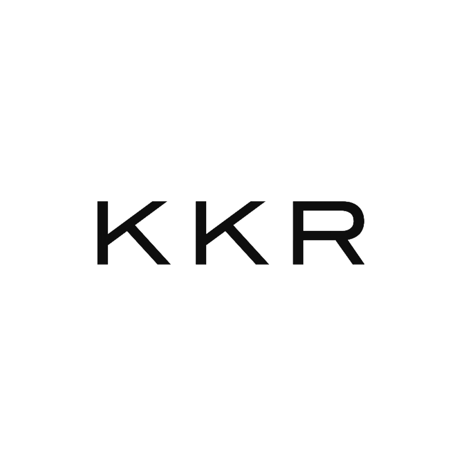 Black letters spelling 'KKR' on a white background.