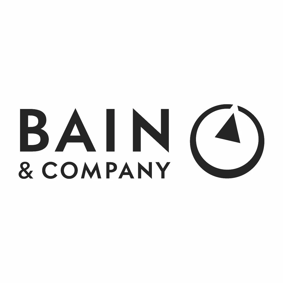 Logo for Bain & Company, featuring the company name with a clock icon