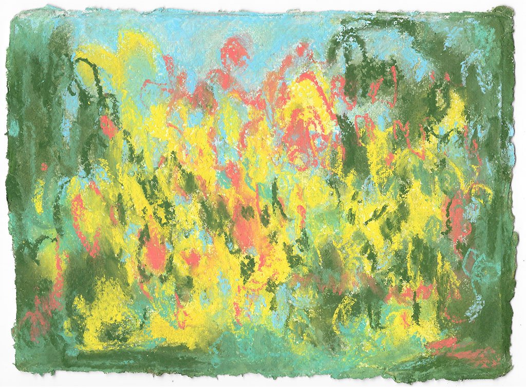 Golden Shrub, 2026, Soft pastel on khadi paper, 21 x 15 cm