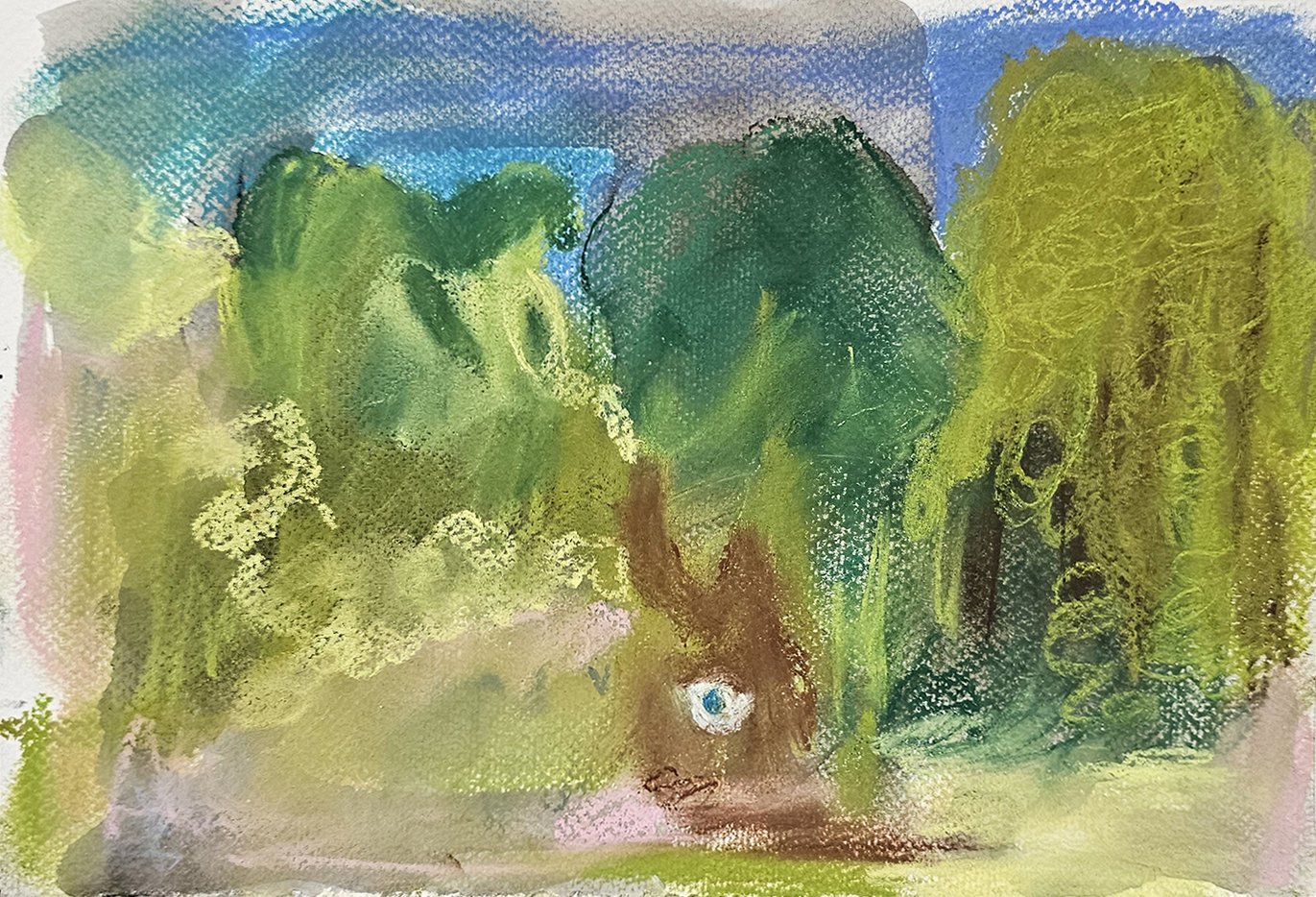 Weeping Willow, 2025, Ink, charcoal soft pastel on watercolour paper, 19 x 14 cm