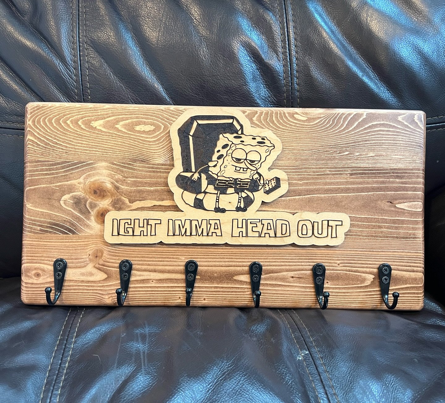 My buddy just bought a house and this was his first purchase. I made him a key rack for his pineapple under the sea.