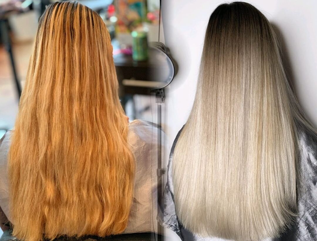 brassy before and after hair color