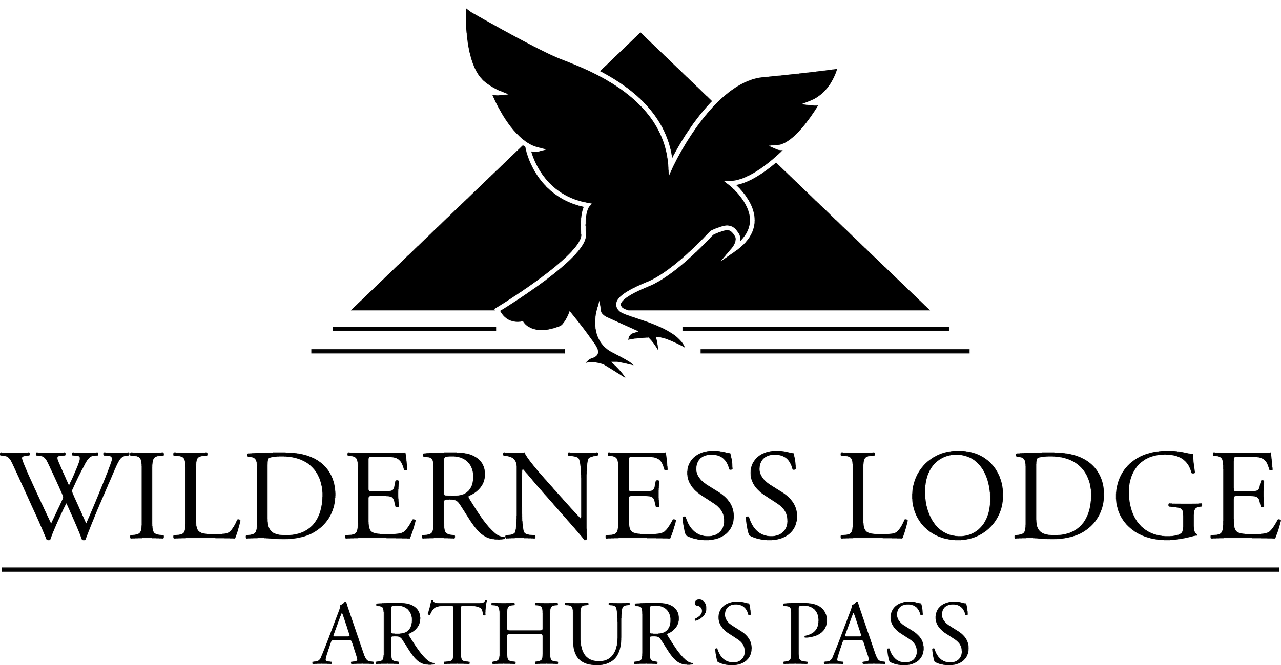 Wilderness Lodge Arthur’s Pass logo featuring twin birds and mountain design.